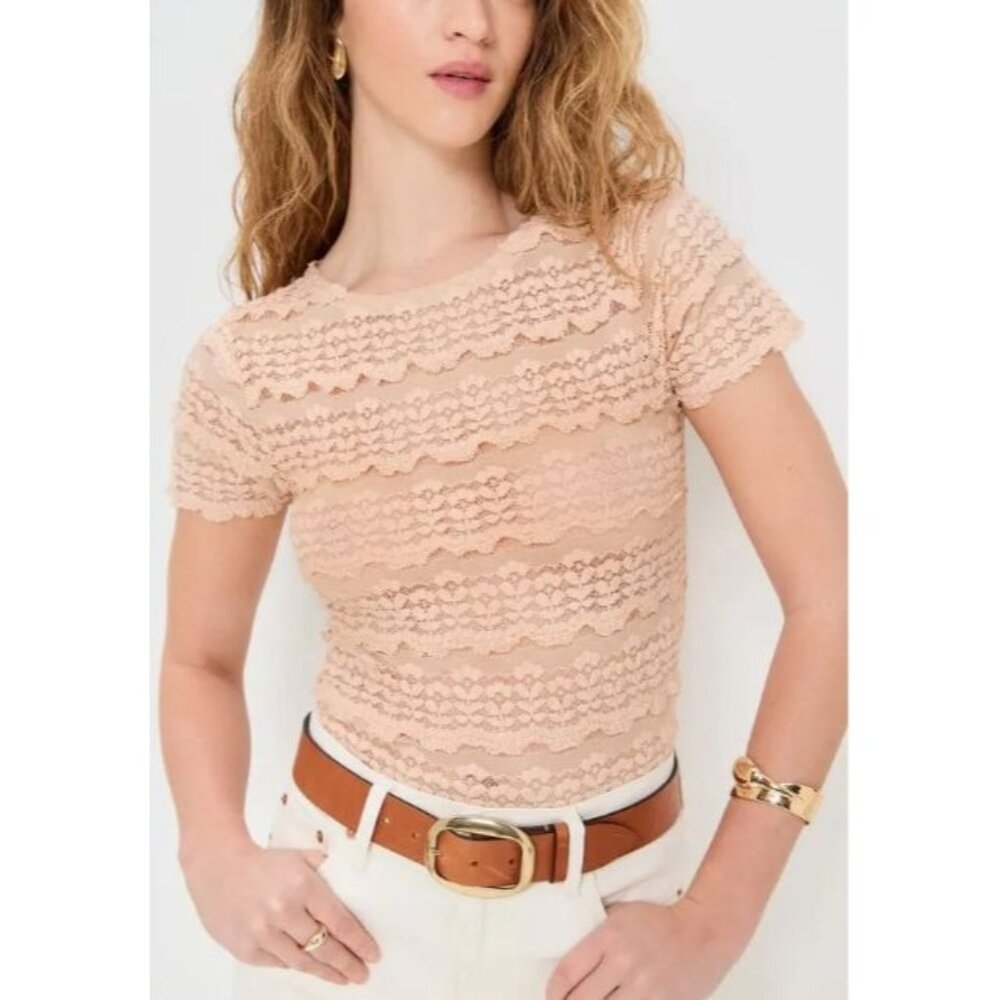 Free People Angelina Lace Size M Stretchy Peach NWOT $68 - Picture 14 of 16